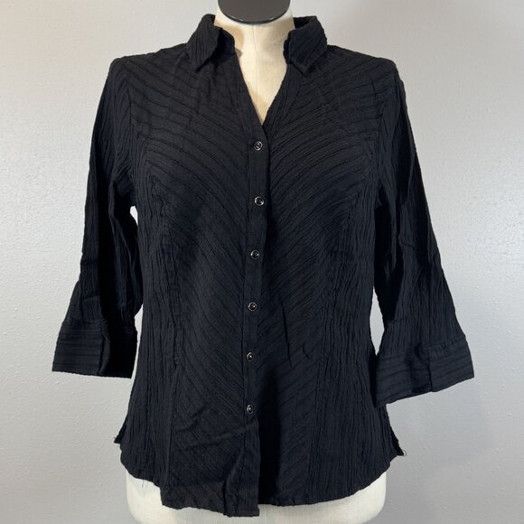 Faded Glory Tops - Faded Glory Womens Black Pearl Snap Blouse 3/4 Sleeve Stretch Plus Size 16W